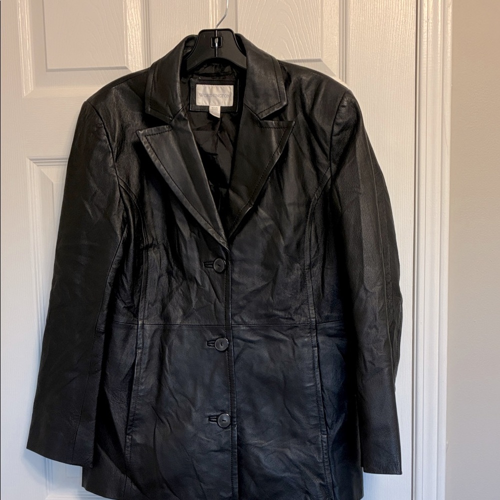 WORTHINGTON Women's Black Leather Jacket SIZE M
